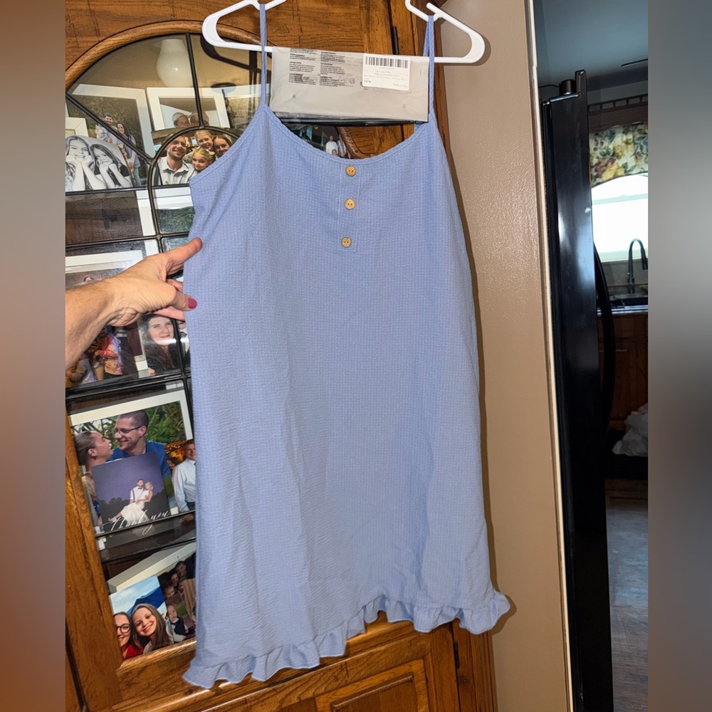 NEW NWT XL Sweet Light Blue Dress with Ruffle Hem. Lightweight. Adjustable